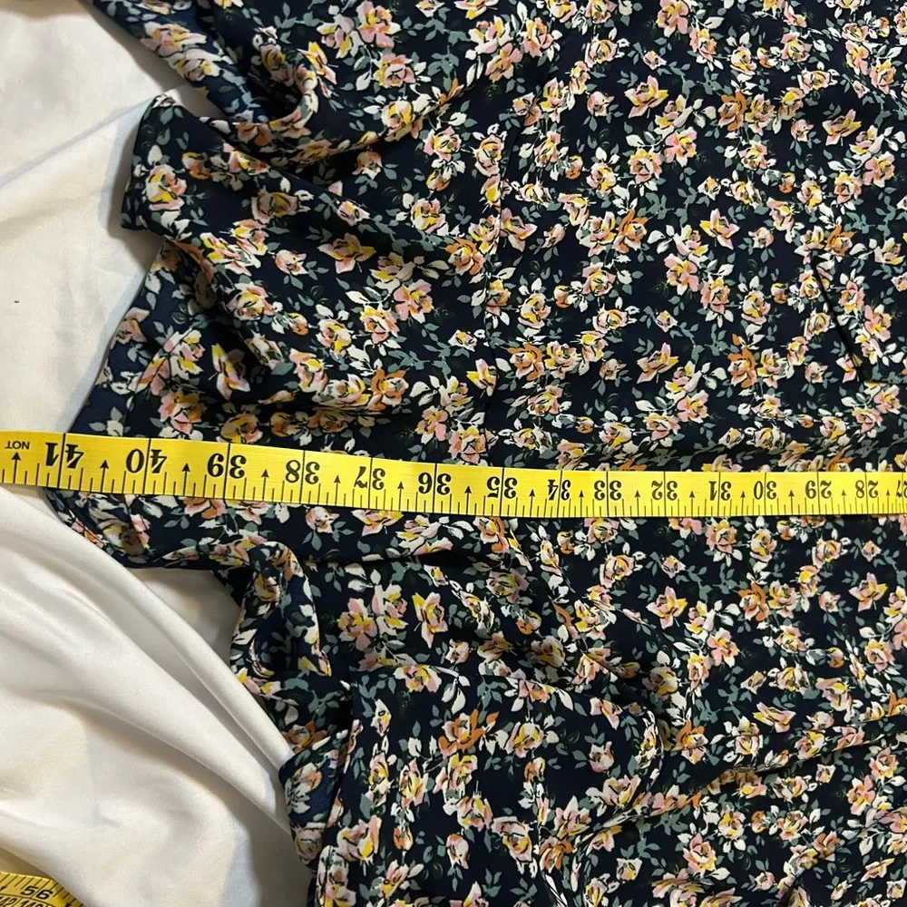 Max Studio Floral Print Ruffle Sleeve Tie Waist Dress Navy Pink Size 1X. NWOT - Picture 13 of 14